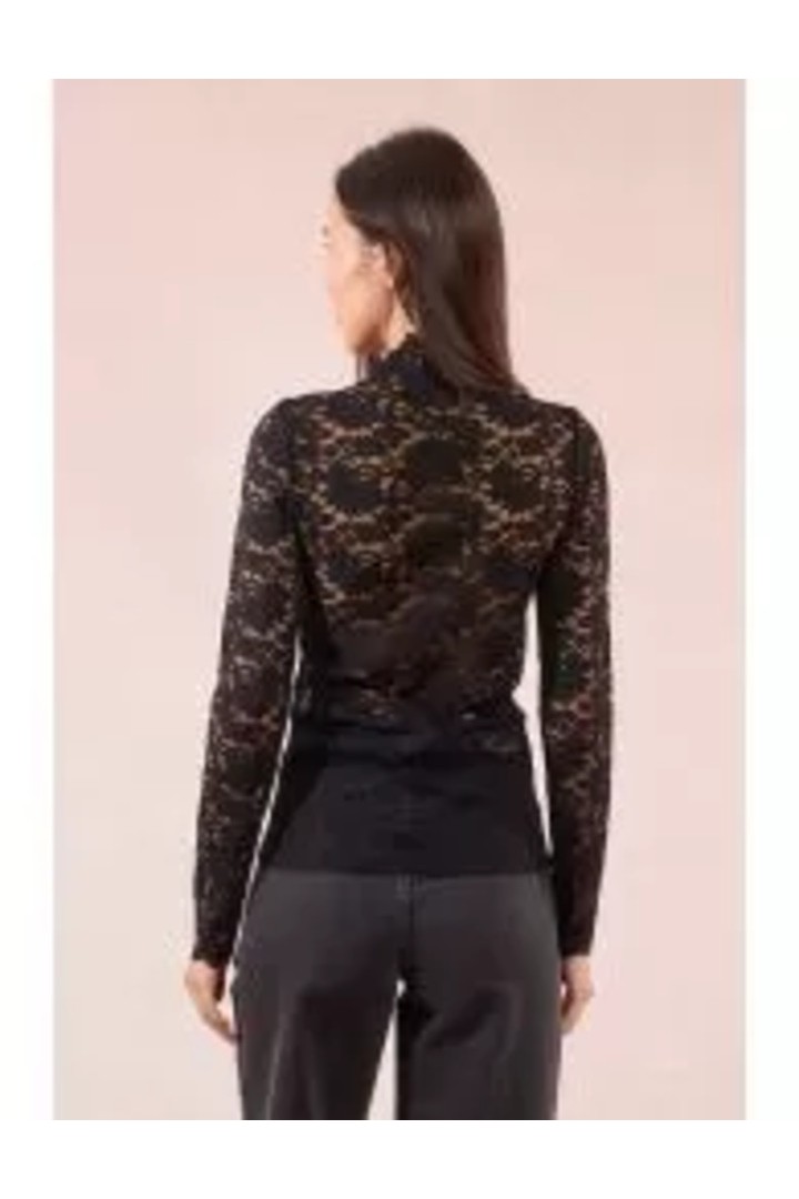 Semi-sheer lace top Black