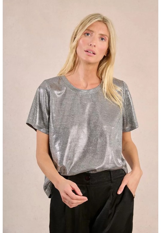 Iridescent Crop T-Shirt Silver
