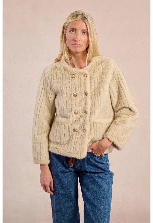 Fur-effect officer jacket beige