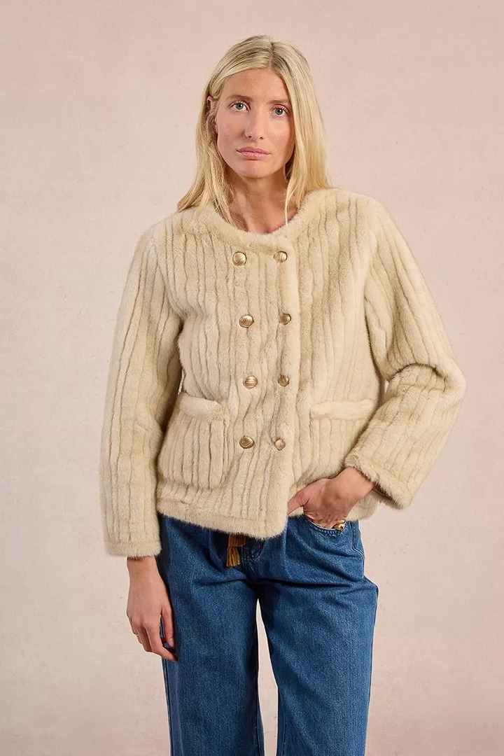 Fur-effect officer jacket beige