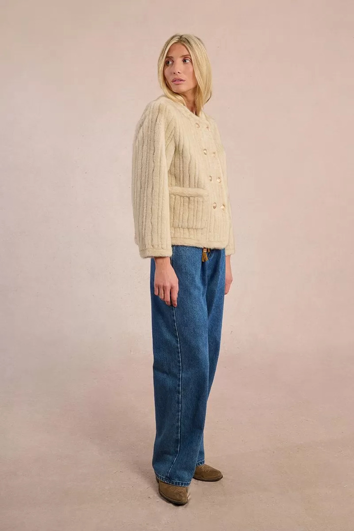 Fur-effect officer jacket beige