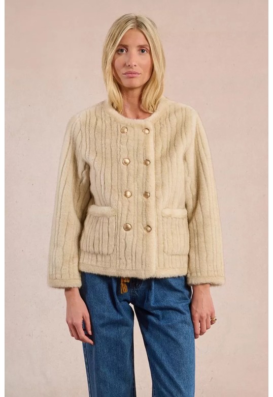 Fur-effect officer jacket beige