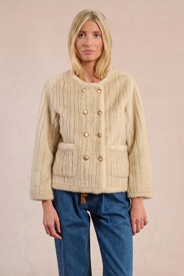Fur-effect officer jacket beige