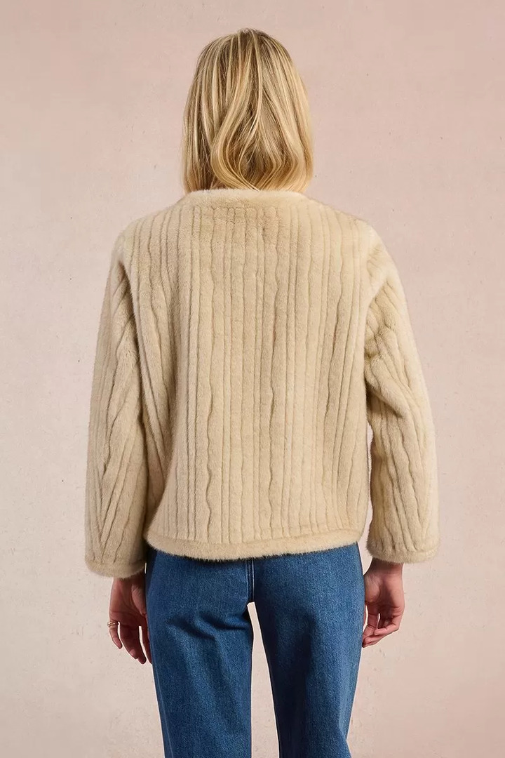 Fur-effect officer jacket beige
