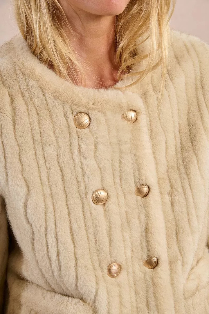 Fur-effect officer jacket beige