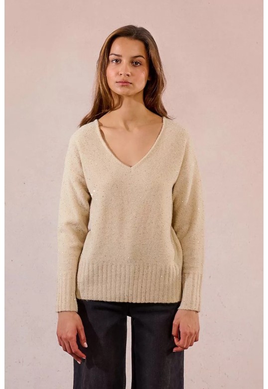 Sequined knit sweater cream
