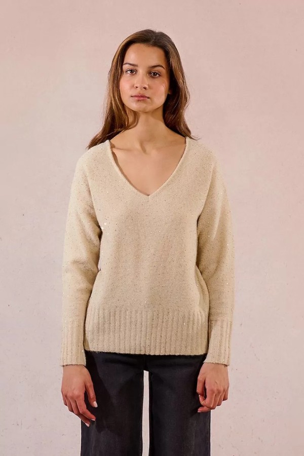 Sequined knit sweater cream