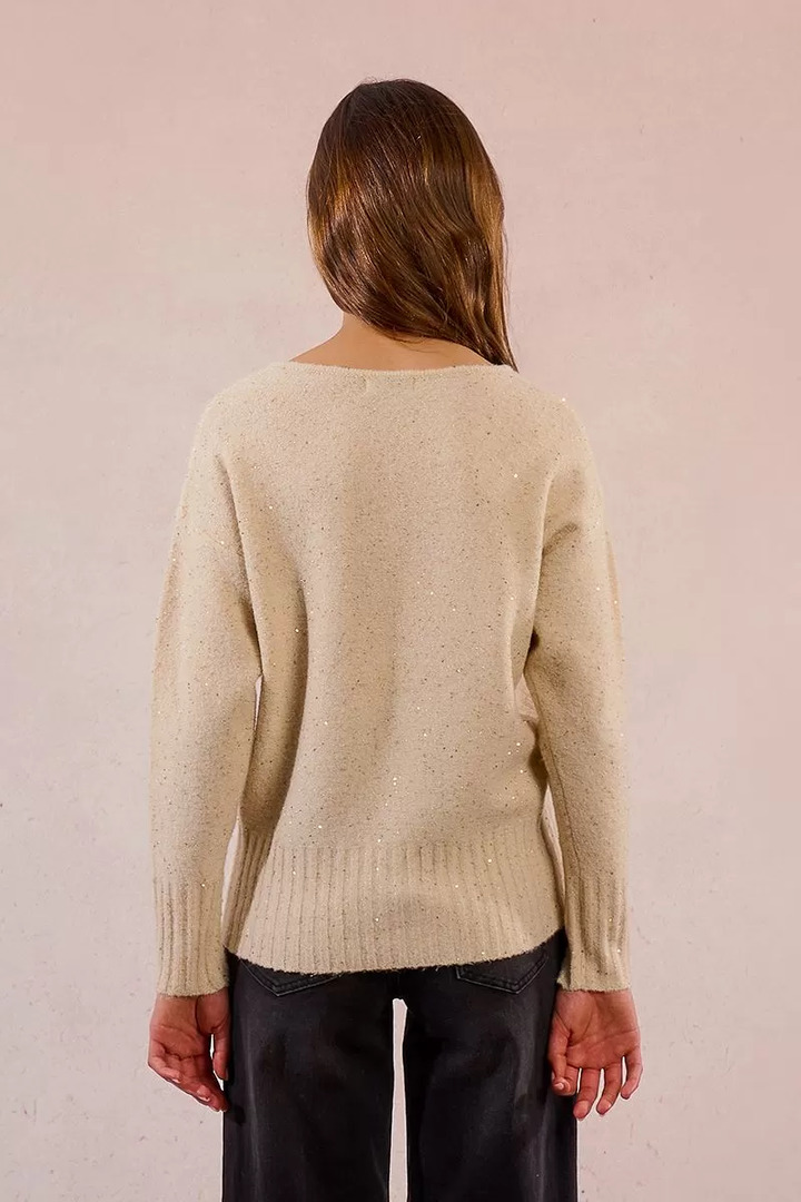 Sequined knit sweater cream