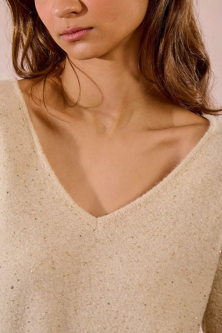 Sequined knit sweater cream