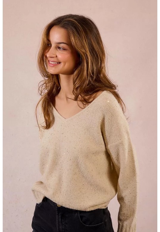Sequined knit sweater cream