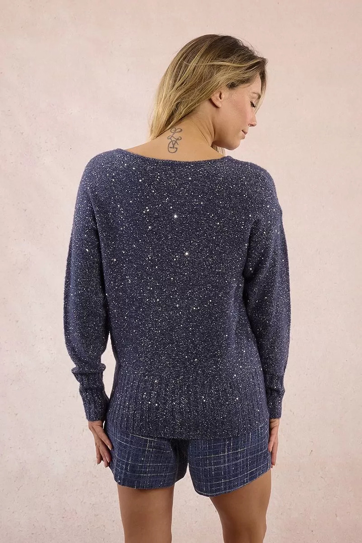 Sequined knit sweater navy blue