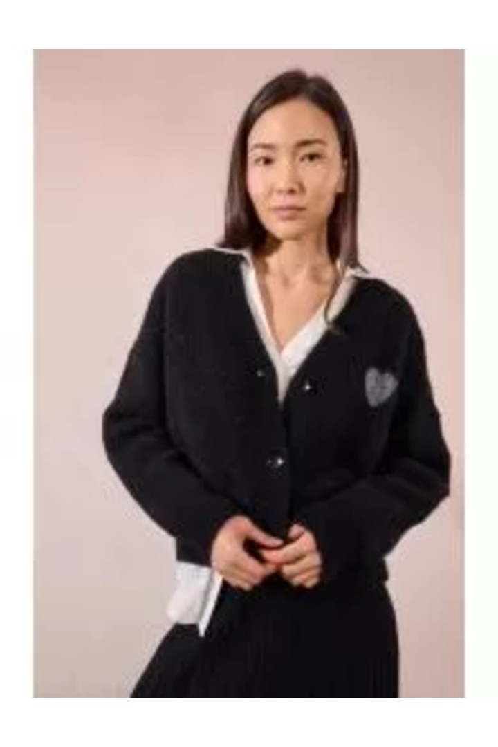 Knitted cardigan, heart print Black