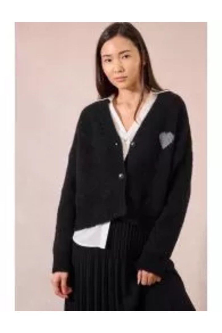 Knitted cardigan, heart print Black