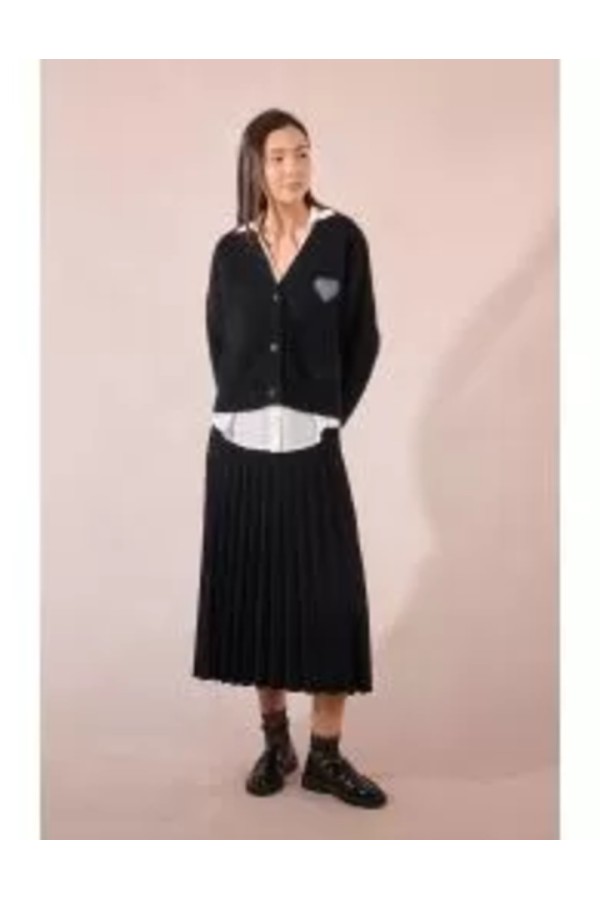 Knitted cardigan, heart print Black