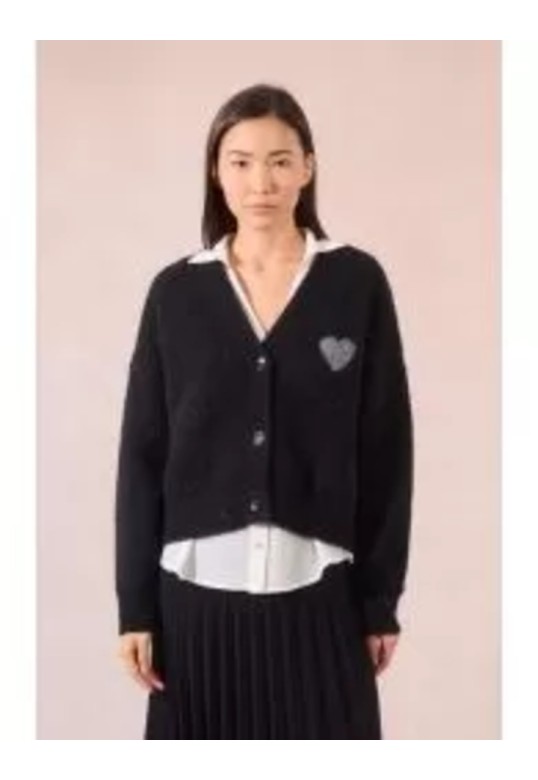 Knitted cardigan, heart print Black