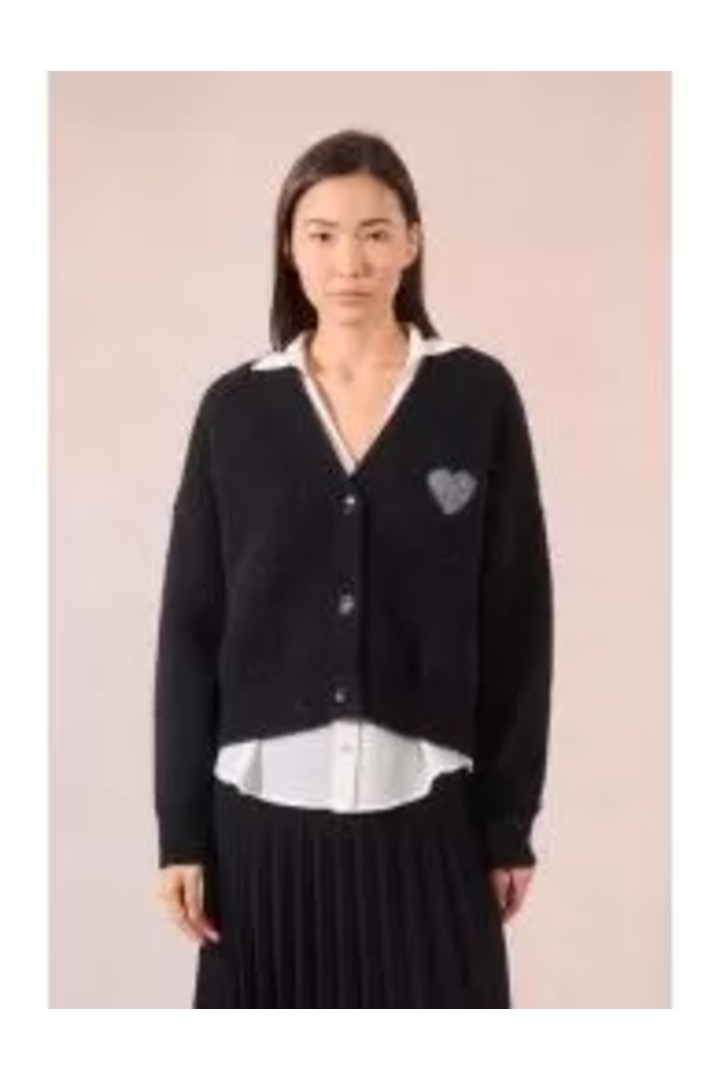 Knitted cardigan, heart print Black
