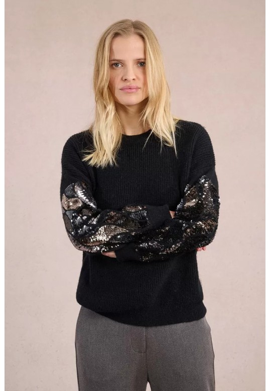 Knitted sweater, sequin sleeve Black