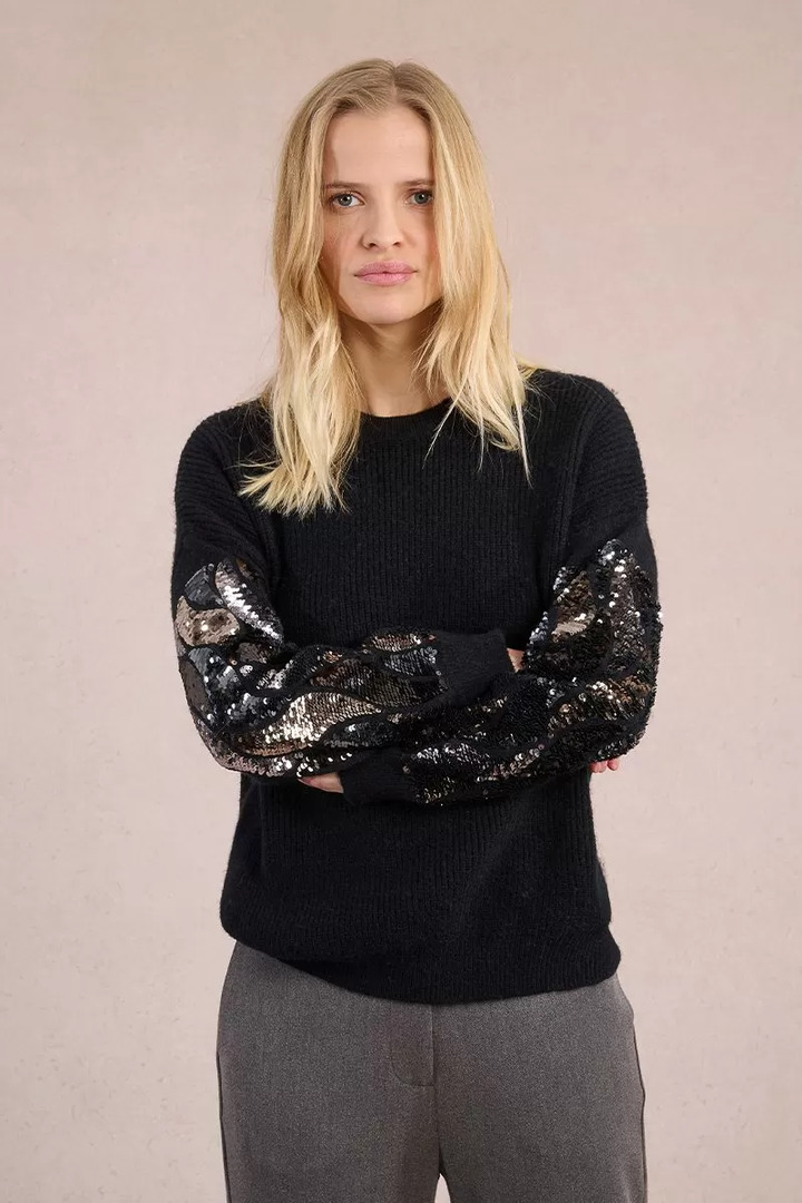 Knitted sweater, sequin sleeve Black