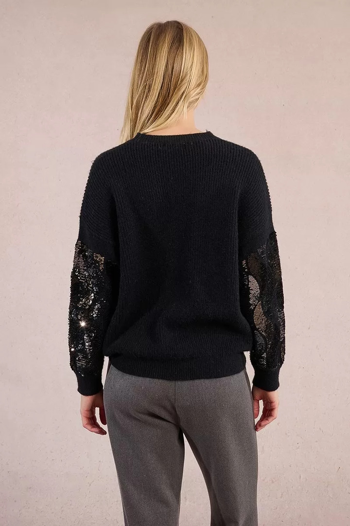 Knitted sweater, sequin sleeve Black