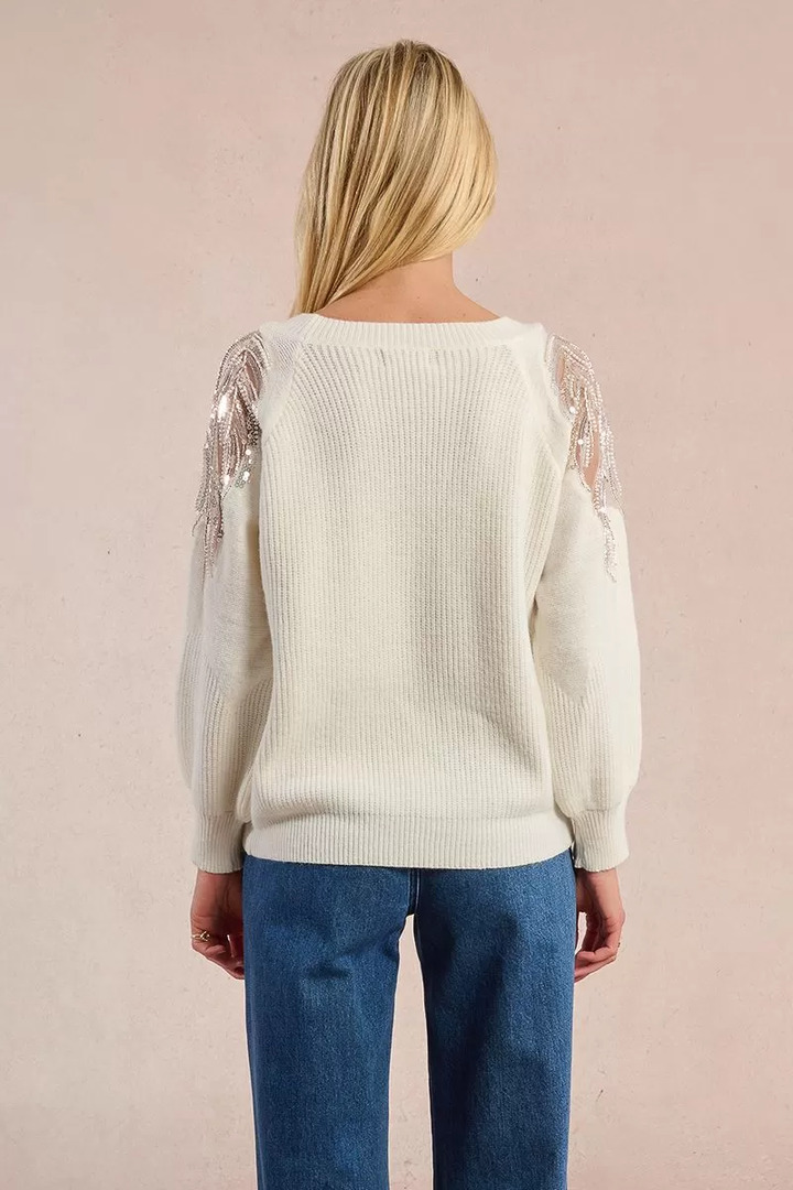 Knitted sweater with openwork shoulders off white
