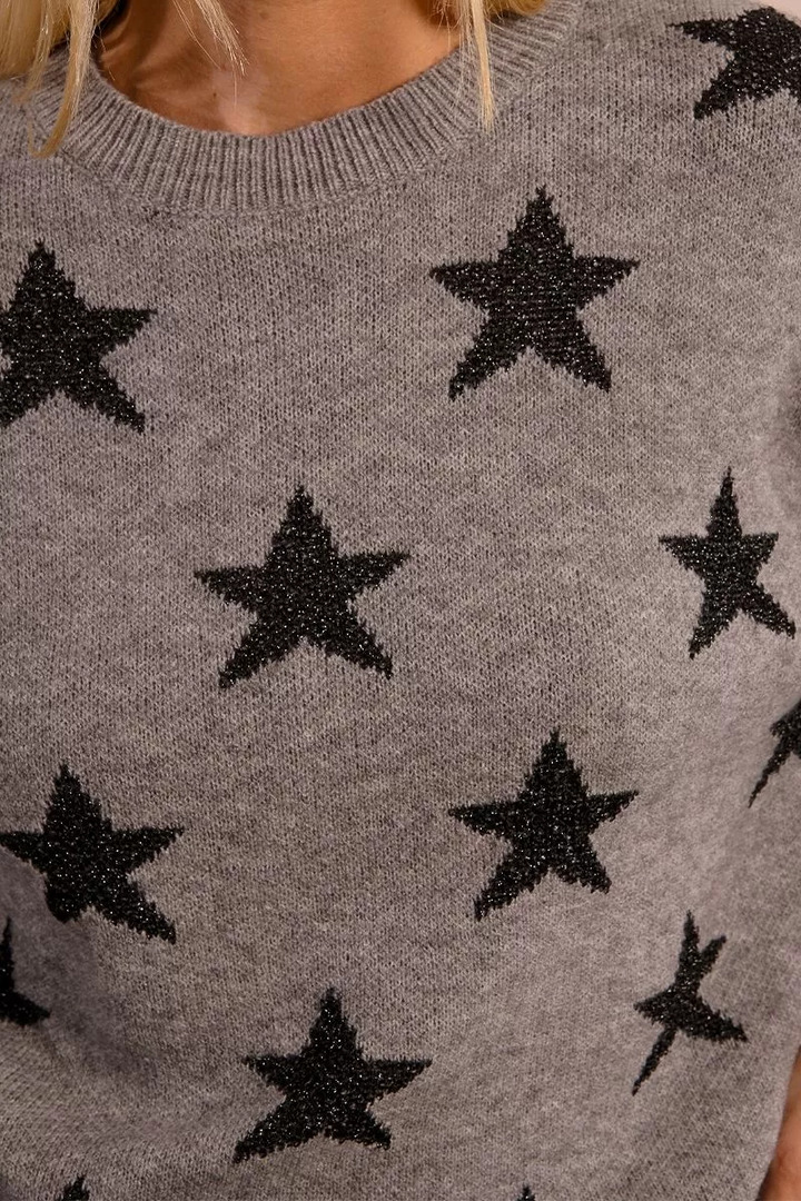 Knitted sweater with sequined stars grey