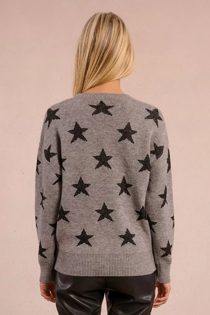 Knitted sweater with sequined stars grey