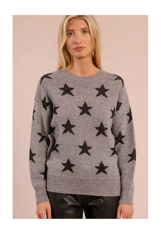 Knitted sweater with sequined stars grey