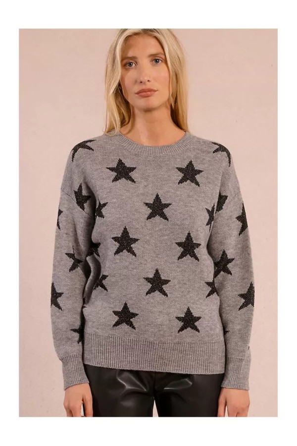 Knitted sweater with sequined stars grey