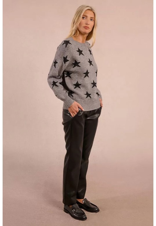 Knitted sweater with sequined stars grey