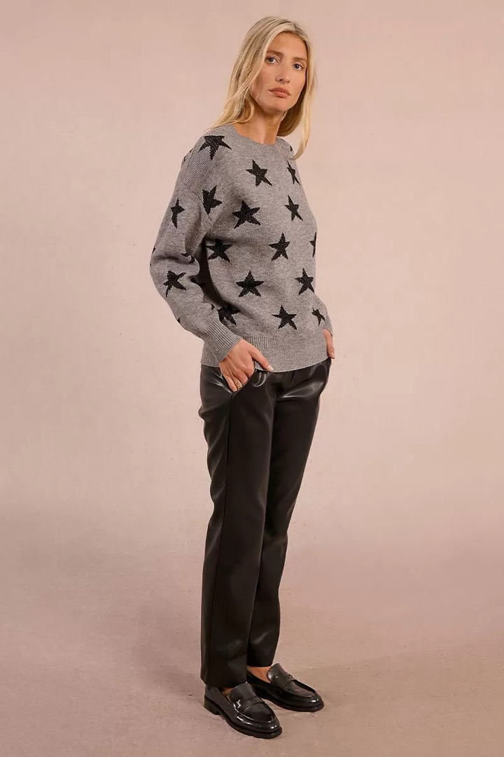 Knitted sweater with sequined stars grey