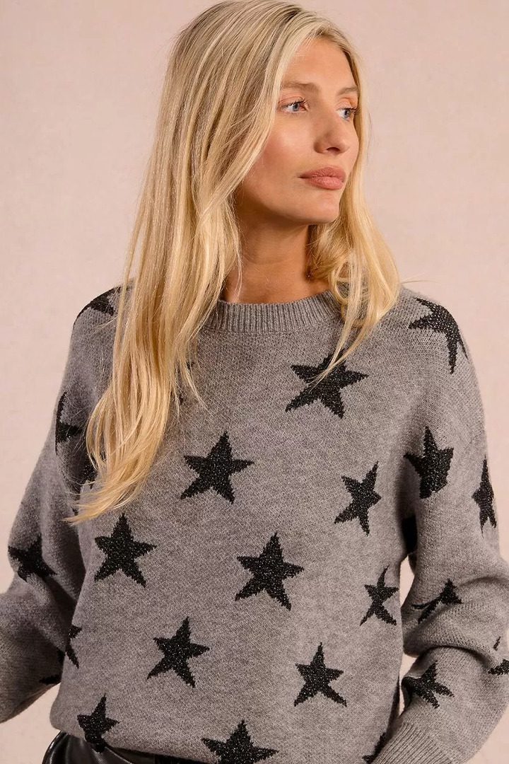 Knitted sweater with sequined stars grey