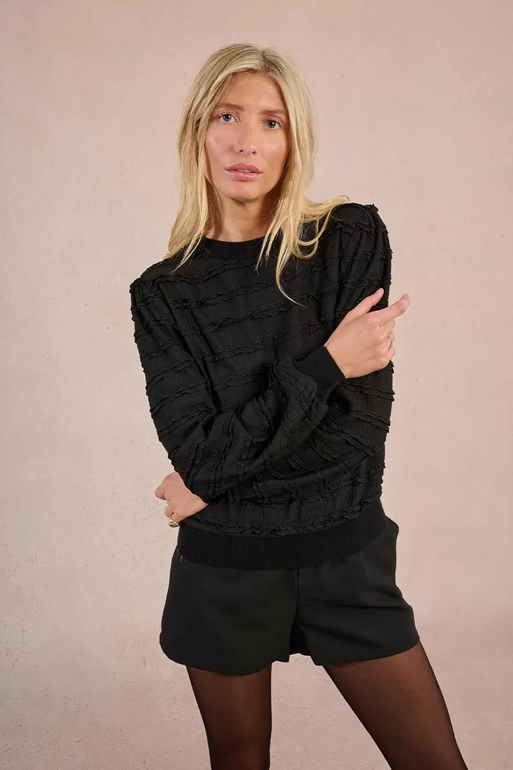 Ruffled waffle top Black