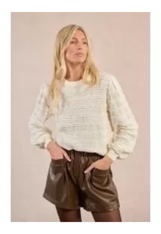 Ruffled waffle top off white
