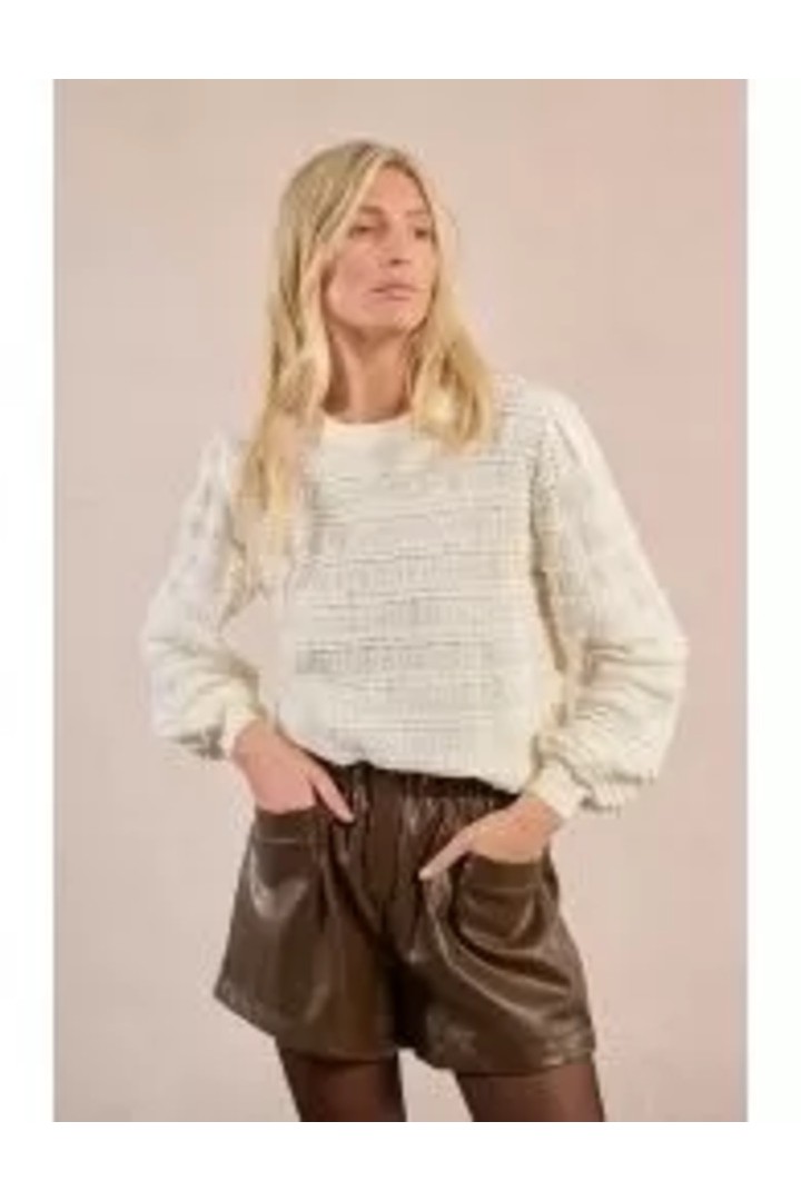 Ruffled waffle top off white