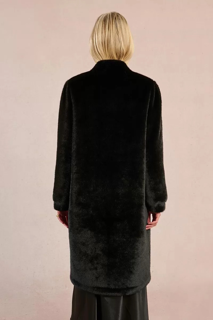 Long coat imitation fur Black