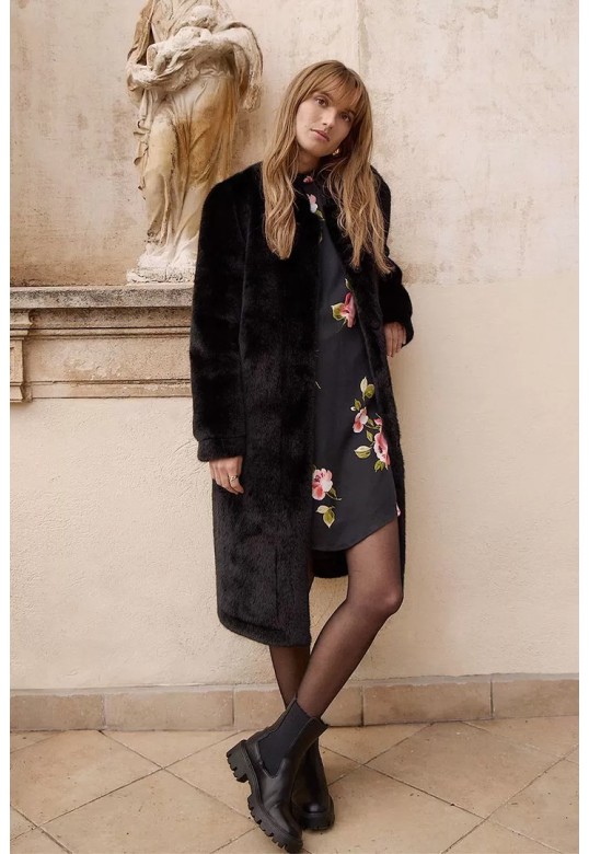 Long coat imitation fur Black