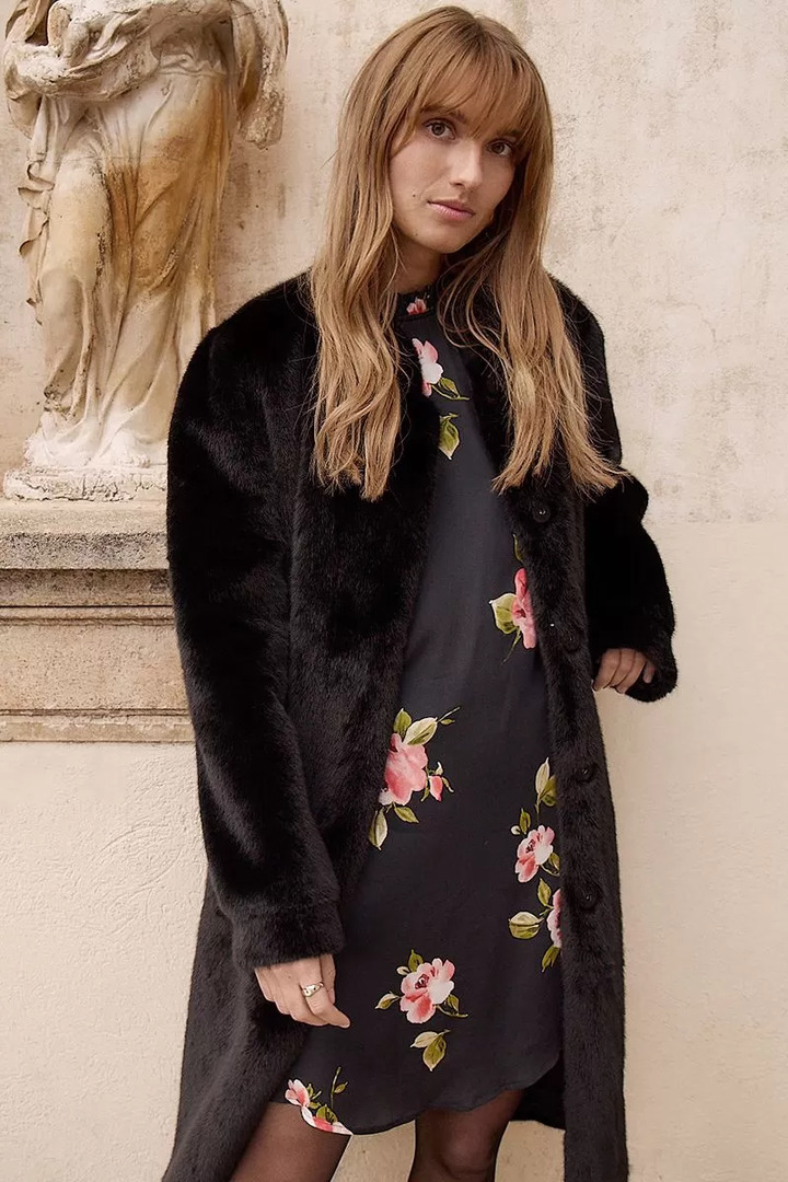 Long coat imitation fur Black