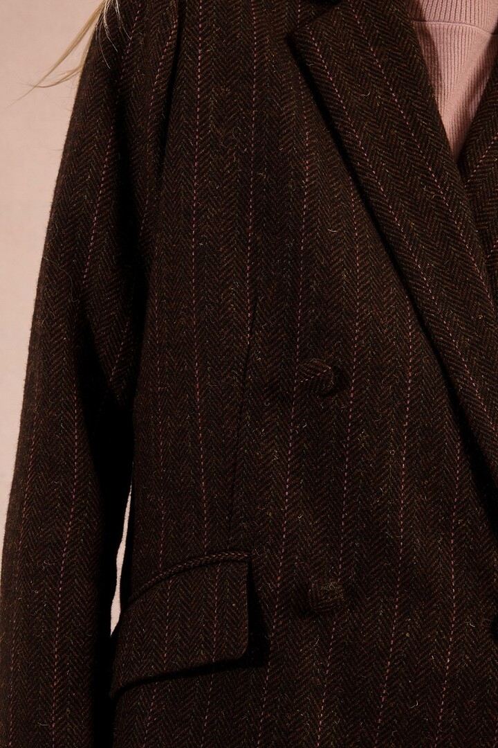 Striped straight and double-breasted blazer Chocolate