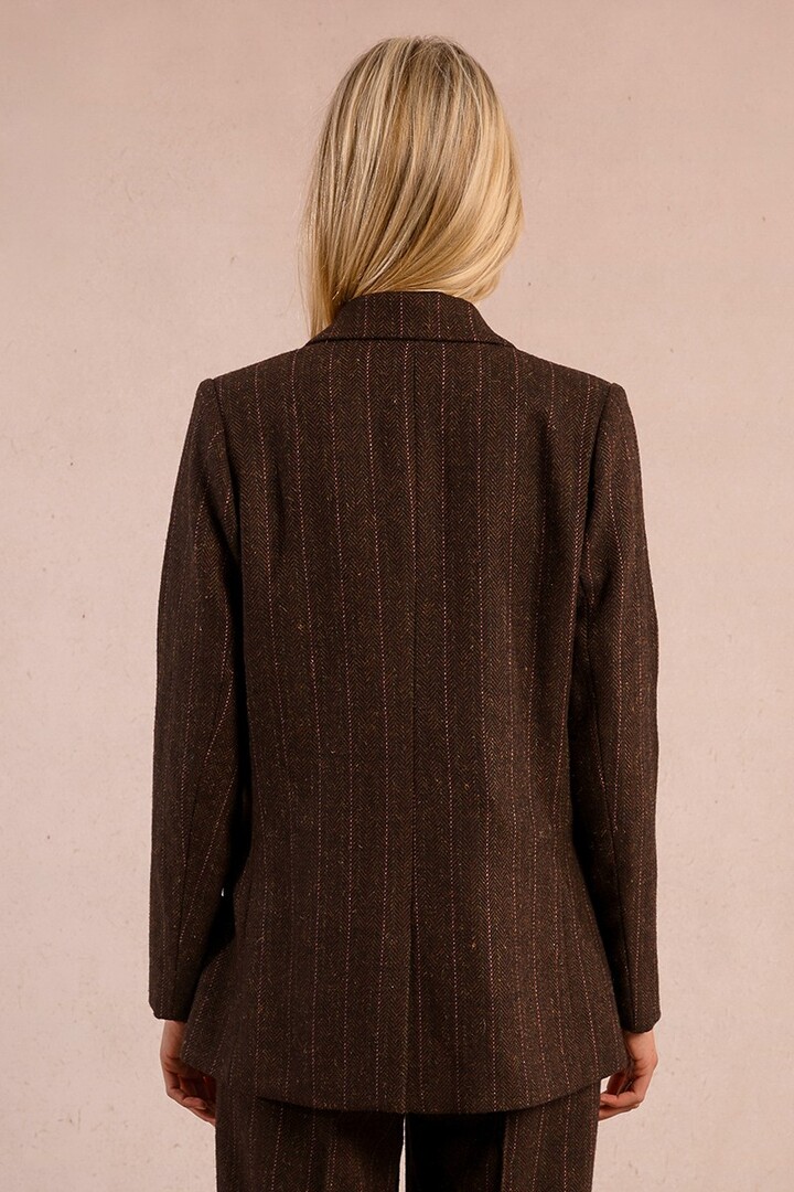 Striped straight and double-breasted blazer Chocolate