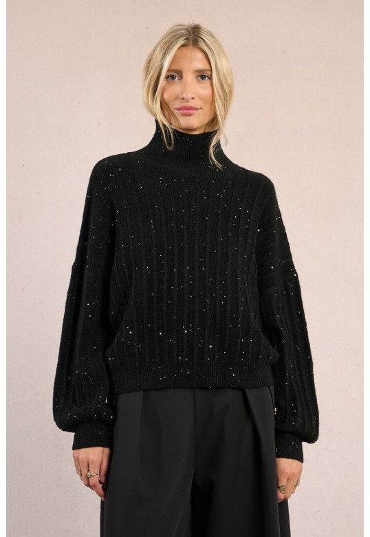 Sequined knit sweater black