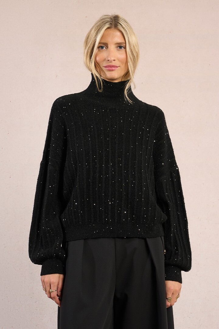 Sequined knit sweater black