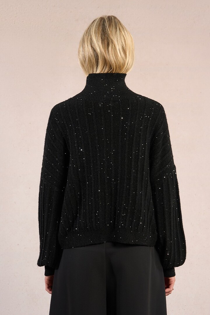 Sequined knit sweater black