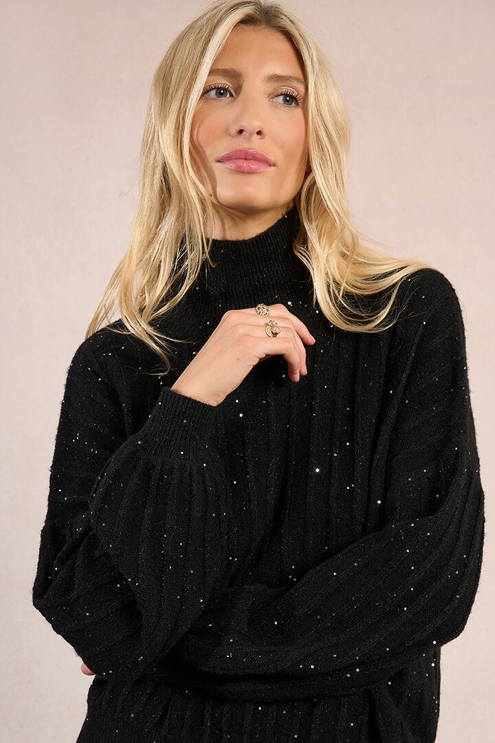 Sequined knit sweater black