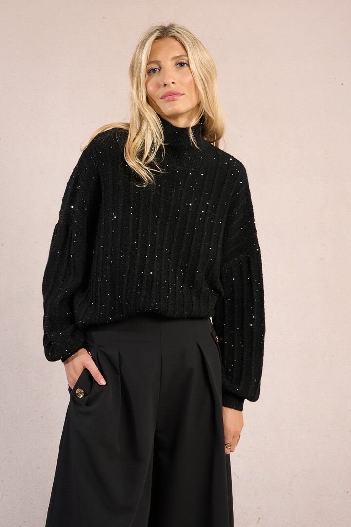 Sequined knit sweater black Sequined knit sweater black