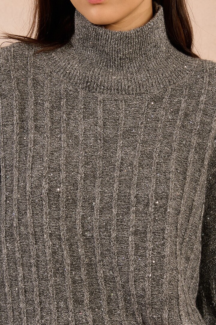 Sequined knit sweater dark grey