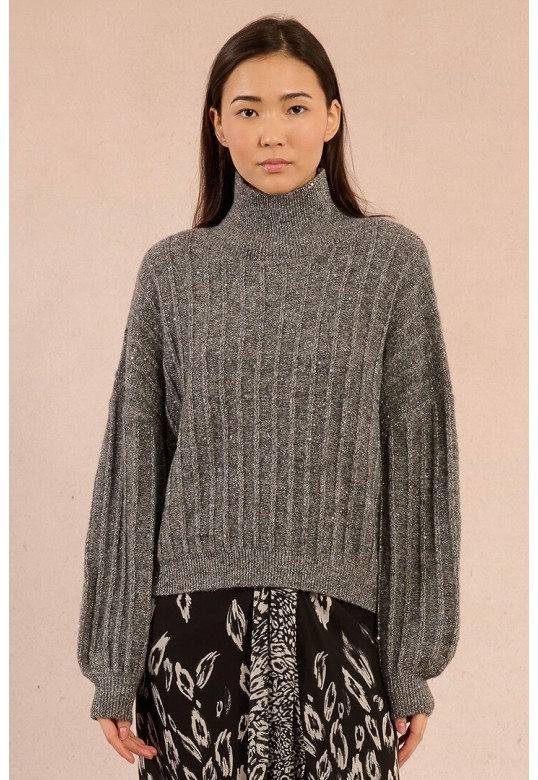 Sequined knit sweater dark grey