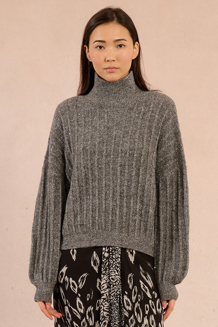 Sequined knit sweater dark grey