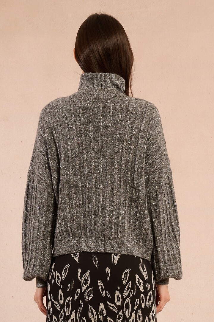 Sequined knit sweater dark grey