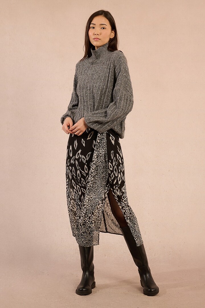 Sequined knit sweater dark grey
