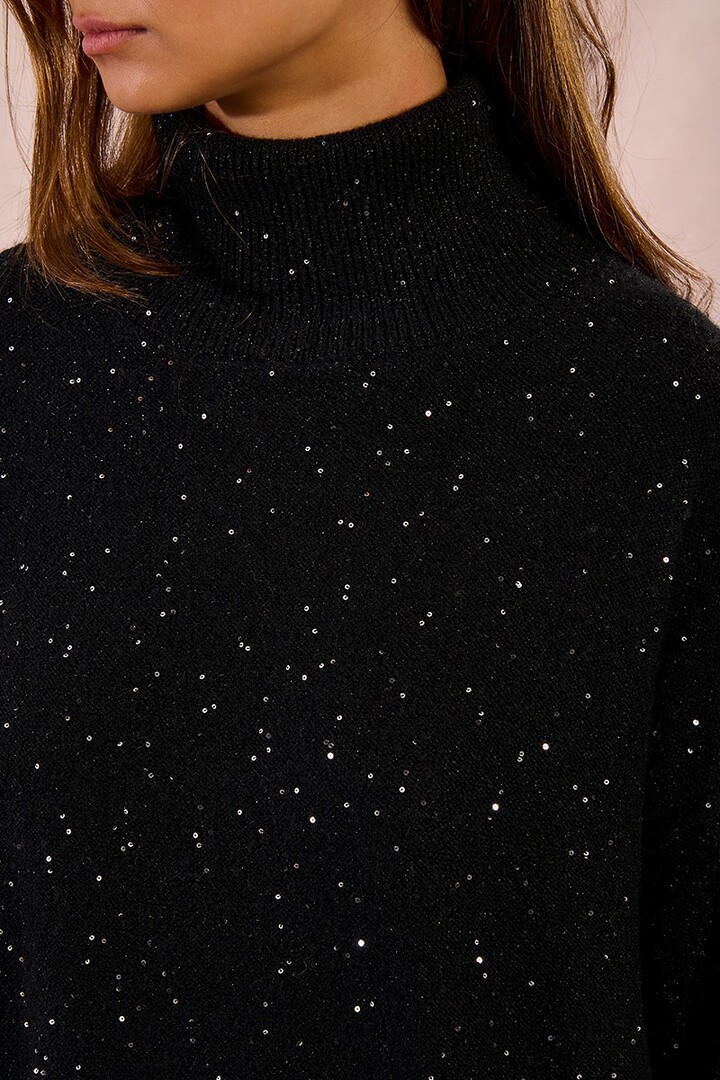 Oversized knit and sequin sweater Black